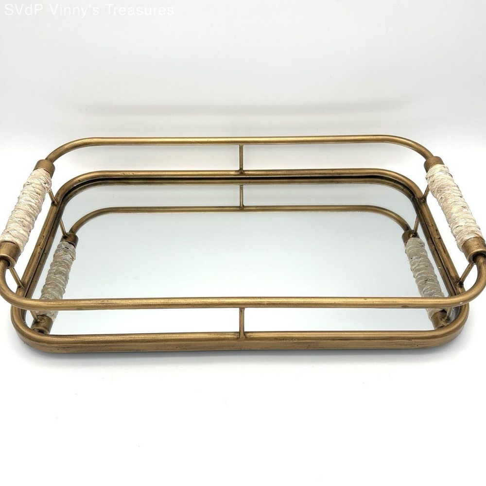 Uttermost Gold Metal Mirrored Vanity Tray Decorative Serving Tray Wrapped 18.5in